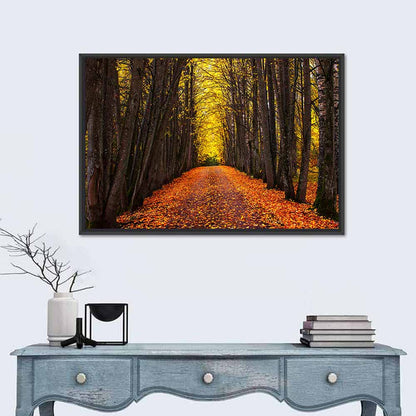 Autumn Park Path Under Yellow Canopy Wall Art