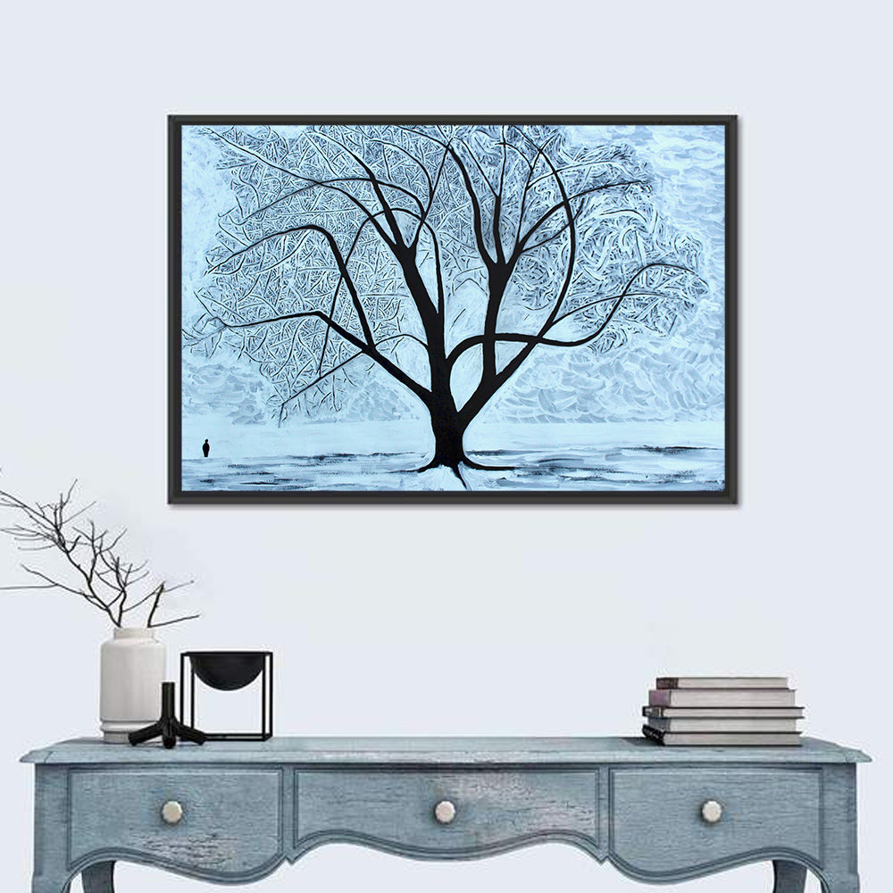 Snow Covered Tree Silhouette Wall Art