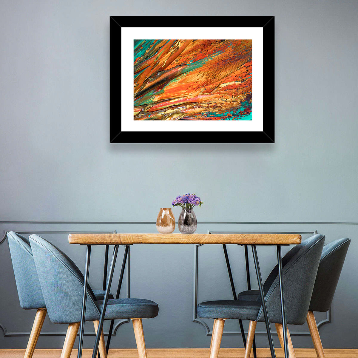 Flowing River Abstract in Orange and Teal Wall Art