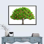 Bright Red Apple Tree Illustration Wall Art