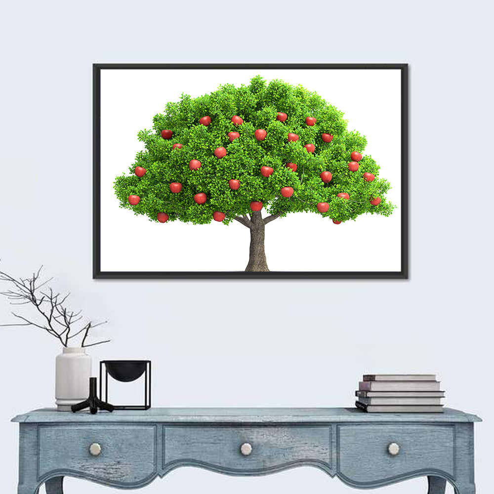 Bright Red Apple Tree Illustration Wall Art