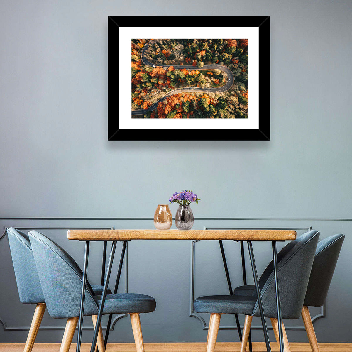 Aerial Winding Autumn Forest Road Wall Art