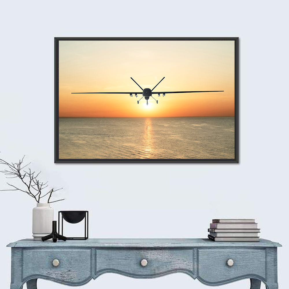 Sunset Surveillance Drone Wall Art in a room, landscape