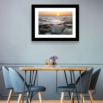 Golden Hour Rock Shoreline Sunset Wall Art