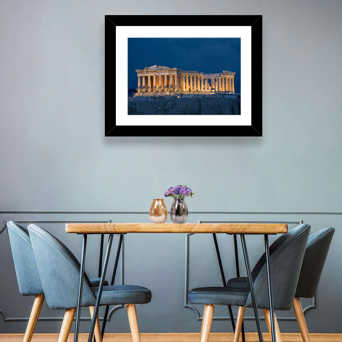 Illuminated Parthenon at Night Wall Art in a room, landscape