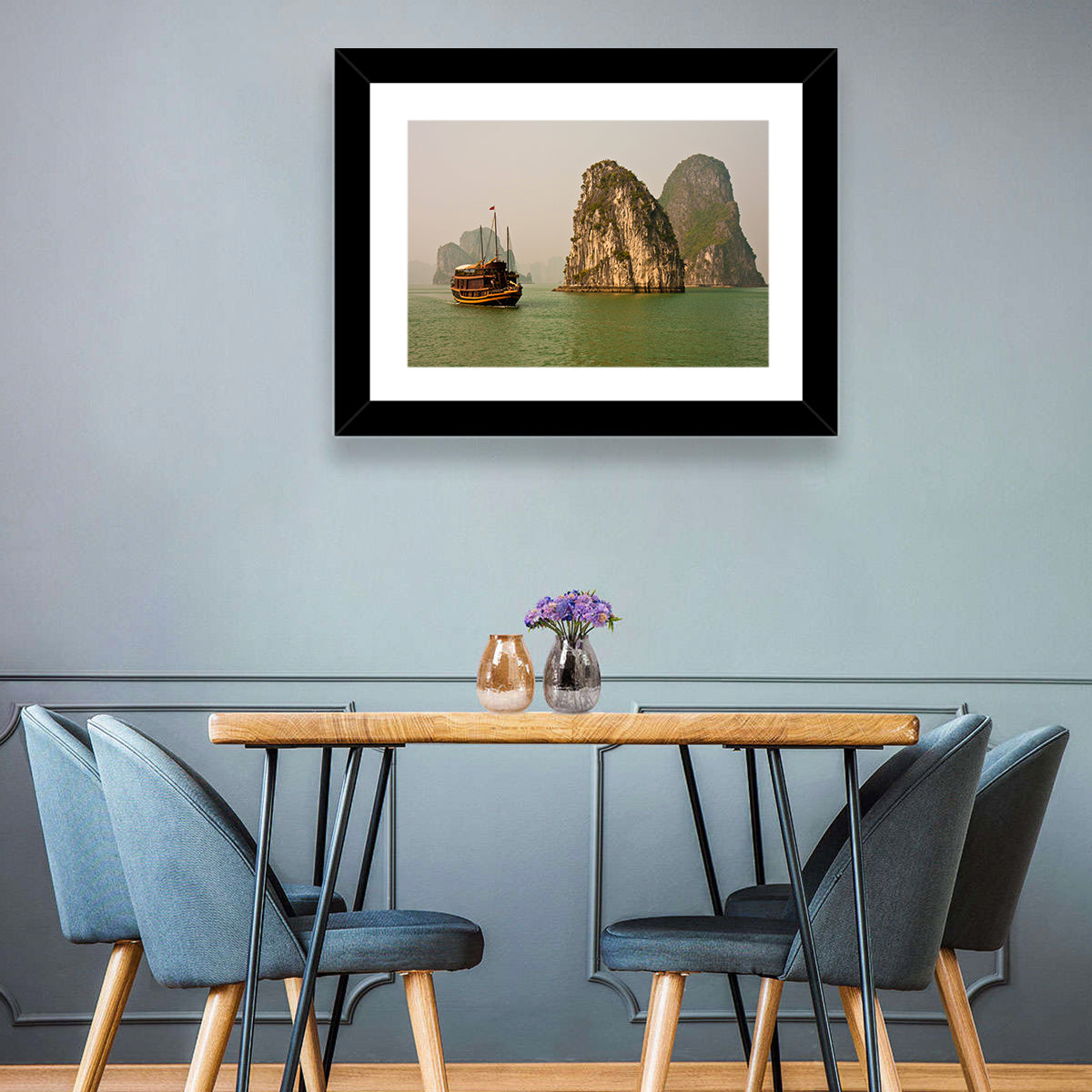 Ha Long Bay Junk Boat and Karst Cliffs Wall Art