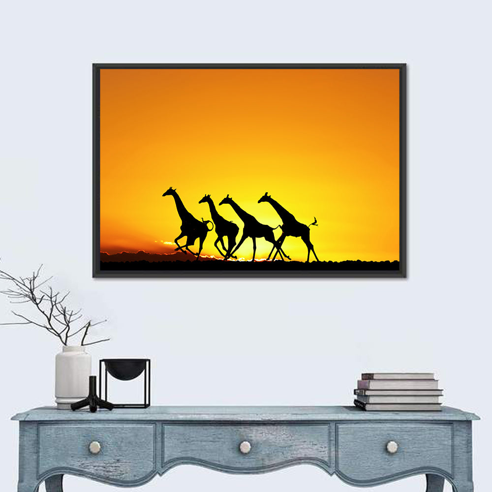 Savanna Giraffes at Sunset Wall Art