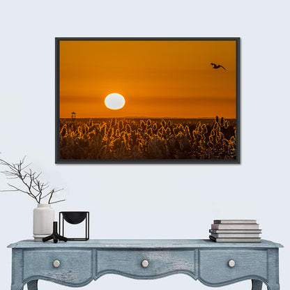 Golden Sunrise Over Reeds Wall Art