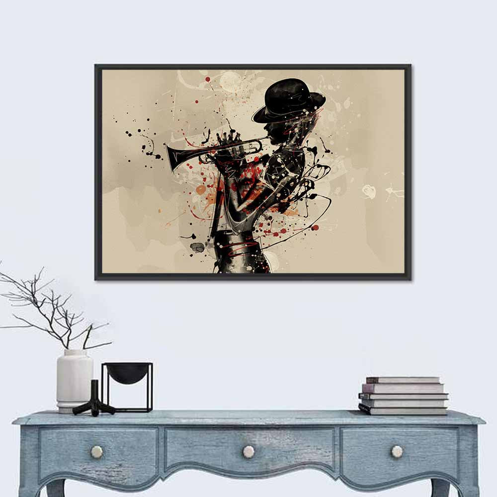 Grunge Trumpeter Silhouette Wall Art
