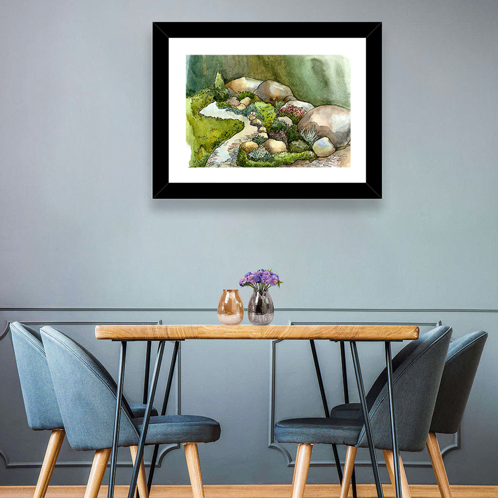 Watercolor Rock Garden Stream Wall Art