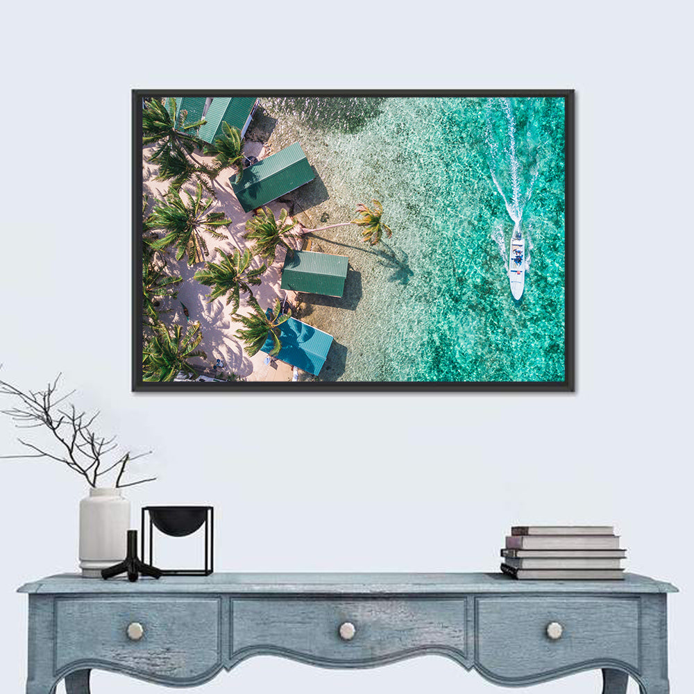 Tobacco Caye Aerial View Wall Art in a room, landscape