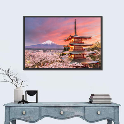 Chureito Pagoda and Mount Fuji at Sunset Wall Art