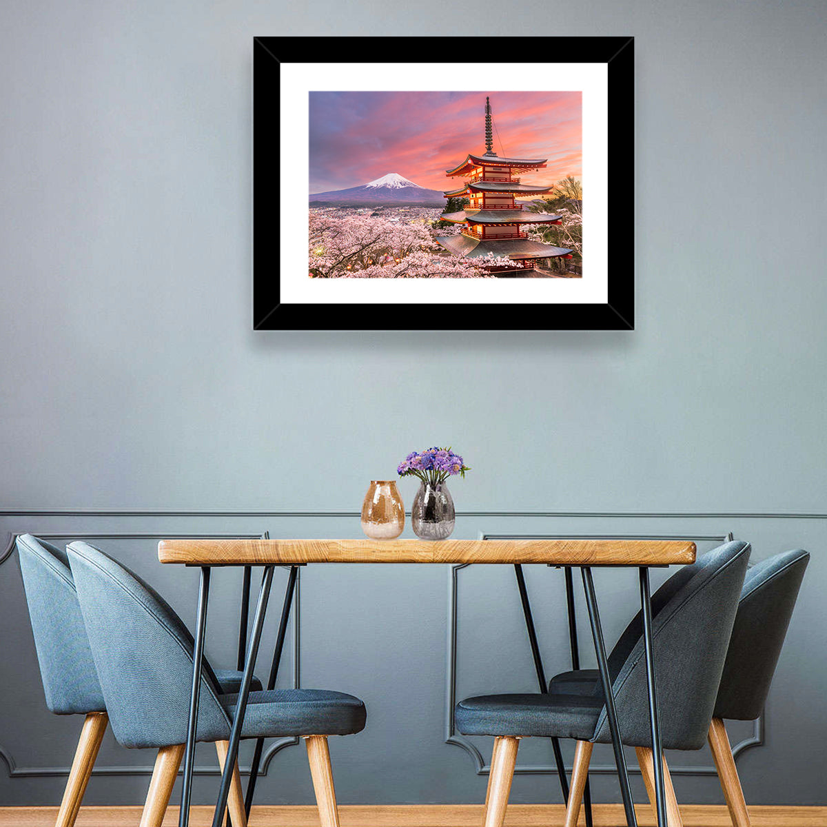 Chureito Pagoda and Mount Fuji at Sunset Wall Art