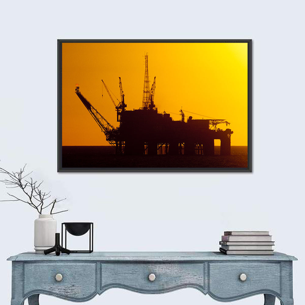 Oil Rig Silhouette at Sunset Wall Art