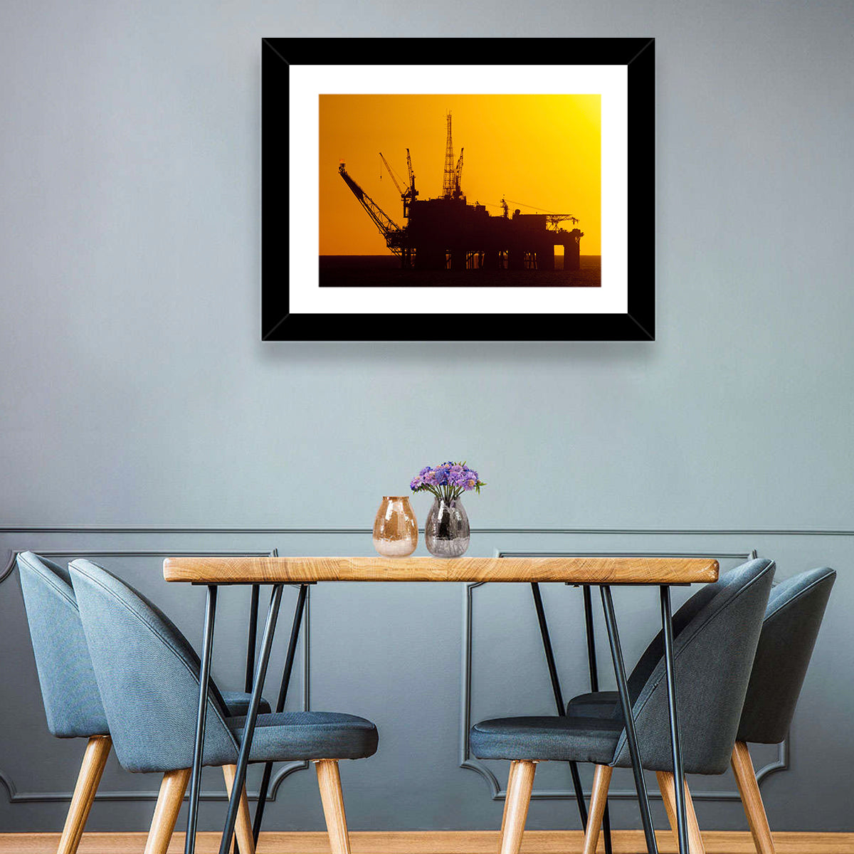 Oil Rig Silhouette at Sunset Wall Art