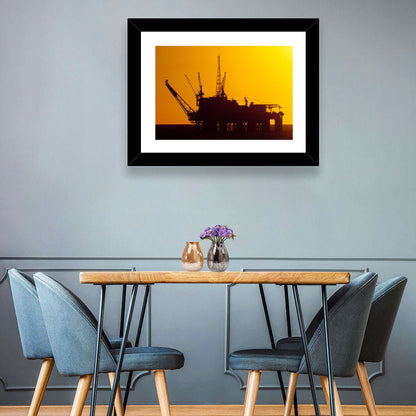 Oil Rig Silhouette at Sunset Wall Art