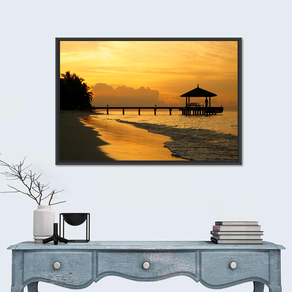 Resort Island Sunset Wall Art in a room, landscape
