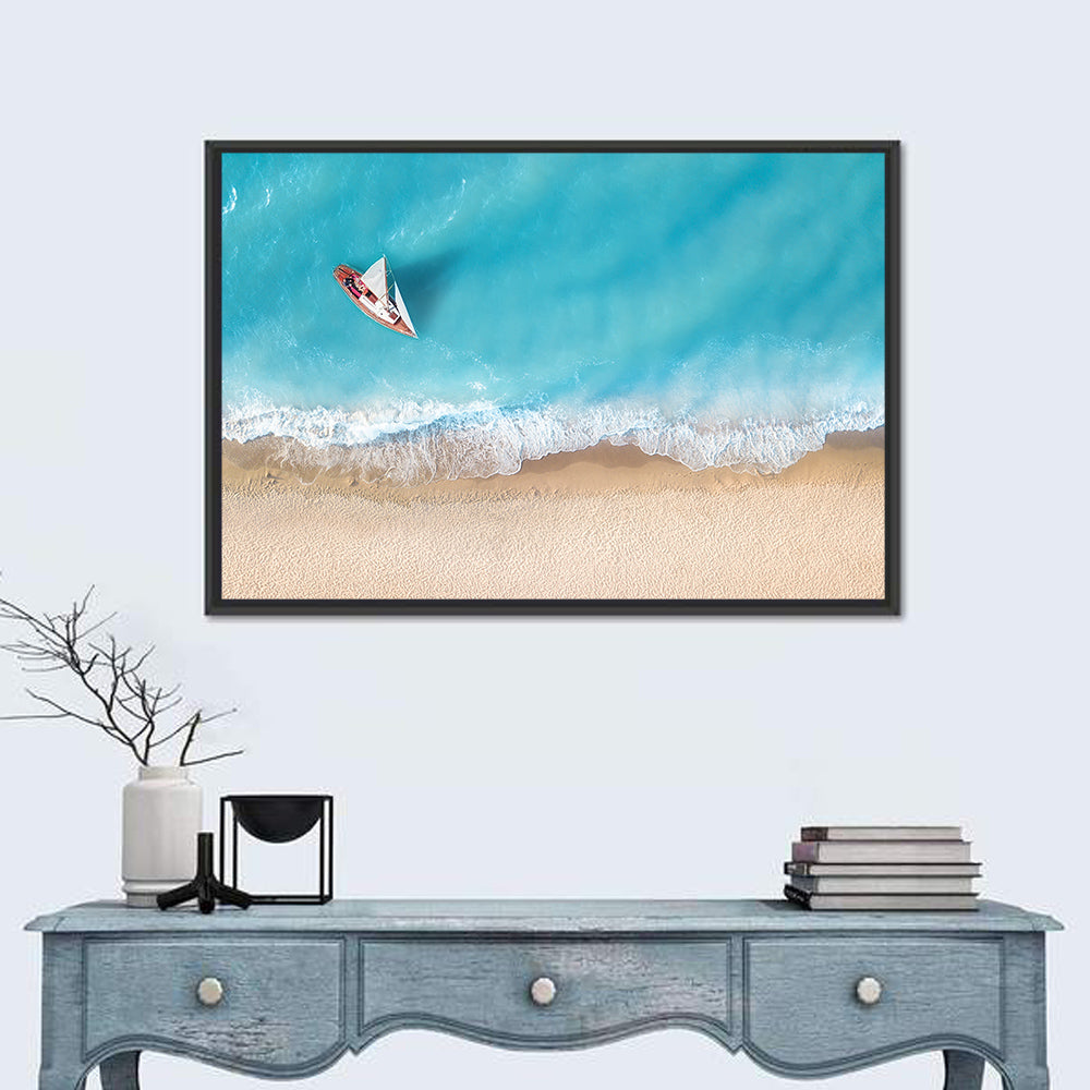 Centered Sailboat Over Turquoise Sea Wall Art