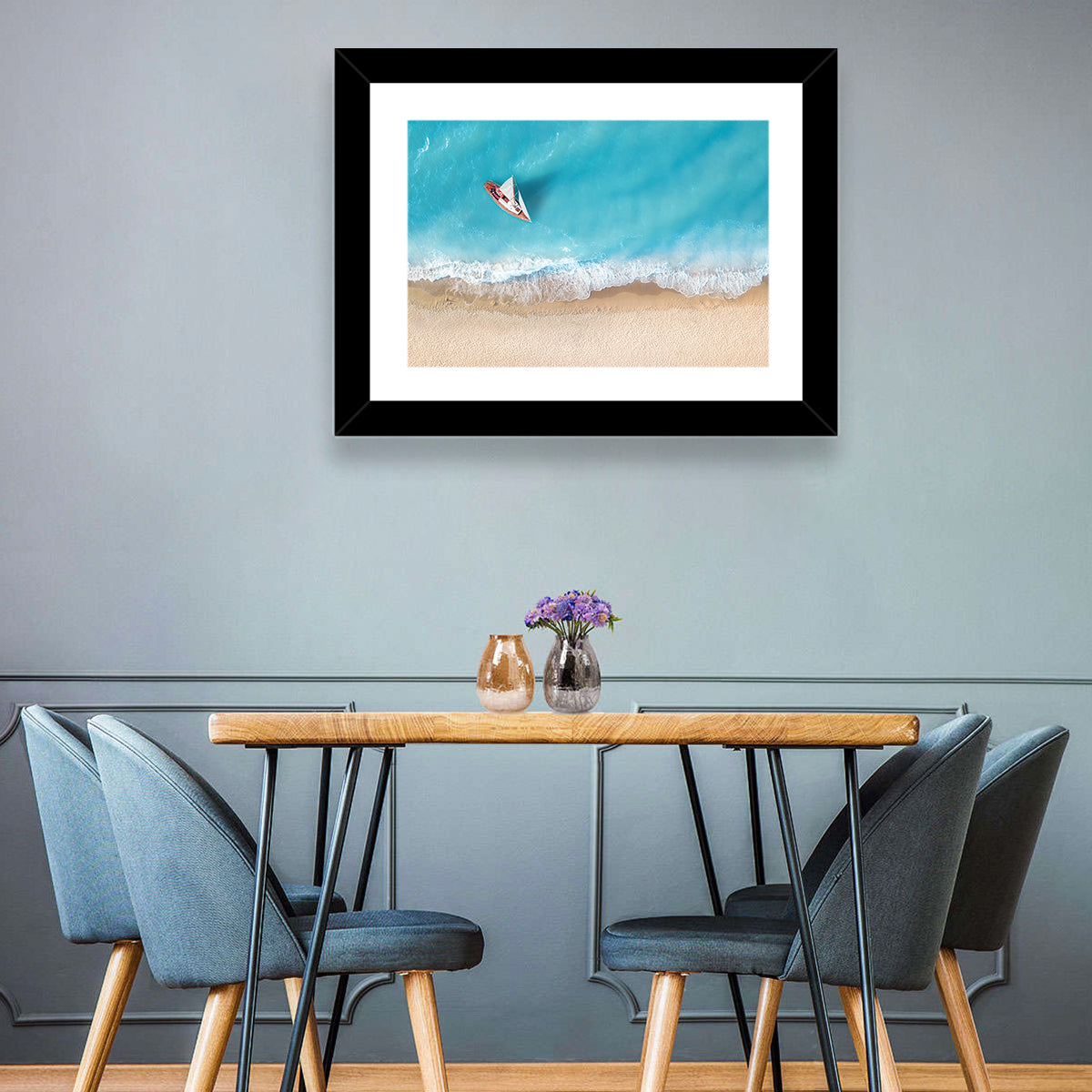 Centered Sailboat Over Turquoise Sea Wall Art