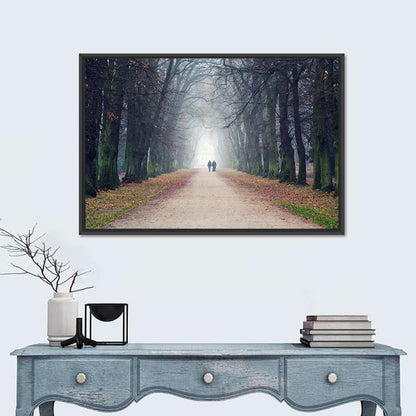 Foggy Tree Lined Walkway in Autumn Wall Art
