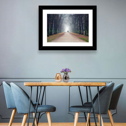 Foggy Tree Lined Walkway in Autumn Wall Art