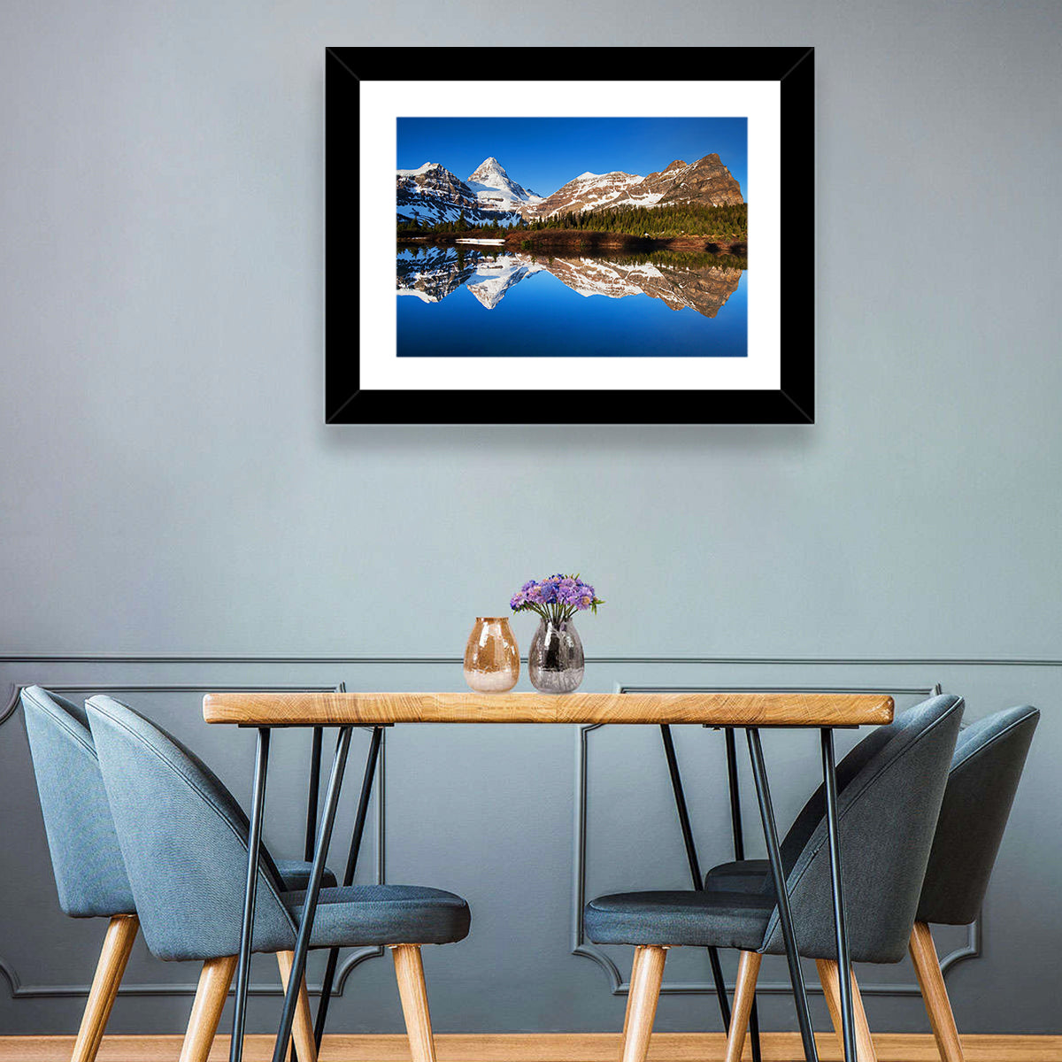Snowy Mount Assiniboine Wall Art in a room, landscape