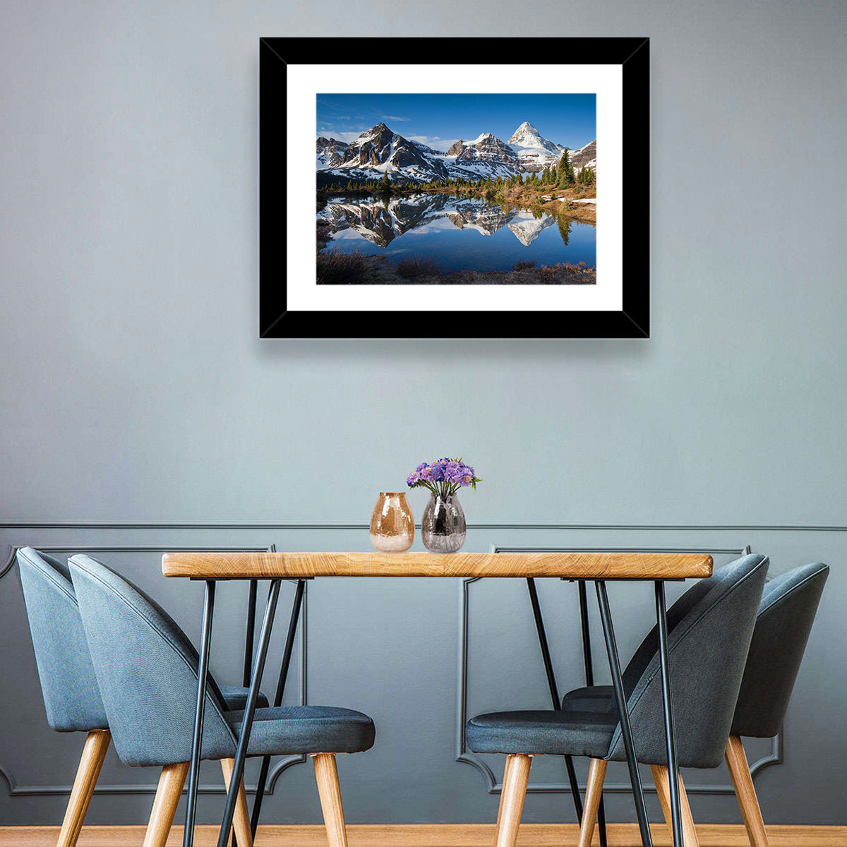 Mount Assiniboine Reflection Wall Art in a room, landscape
