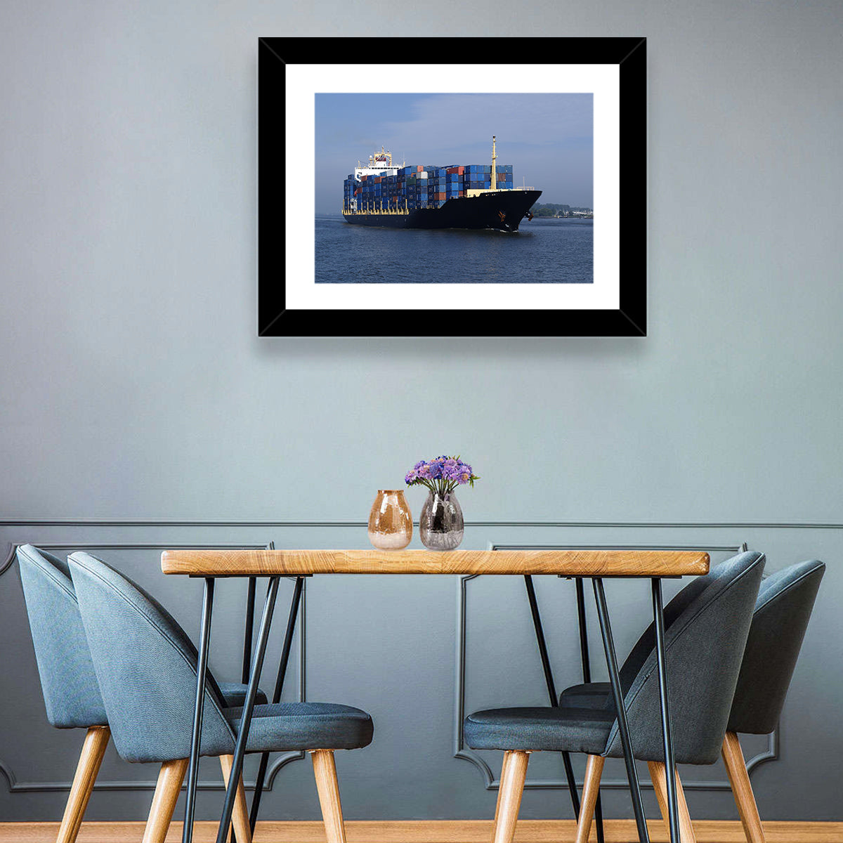 Container Ship in Motion Wall Art in a room, landscape