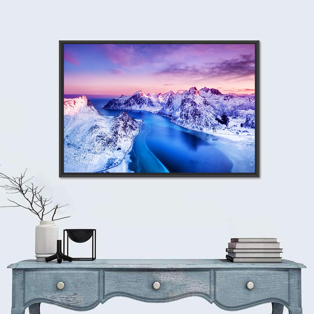 Flakstadpollen Fjord at Sunset Wall Art in a room, landscape