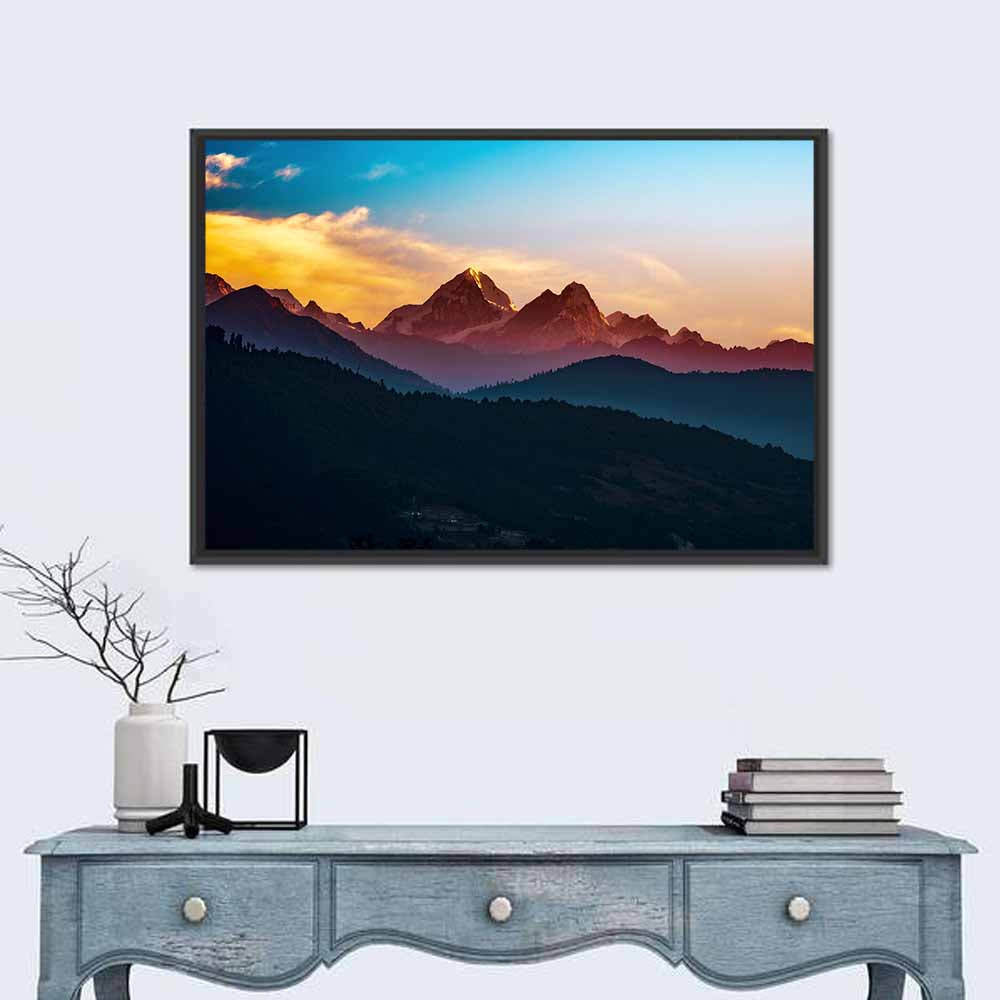 Helambu Mountain Range at Sunrise Wall Art in a room, landscape