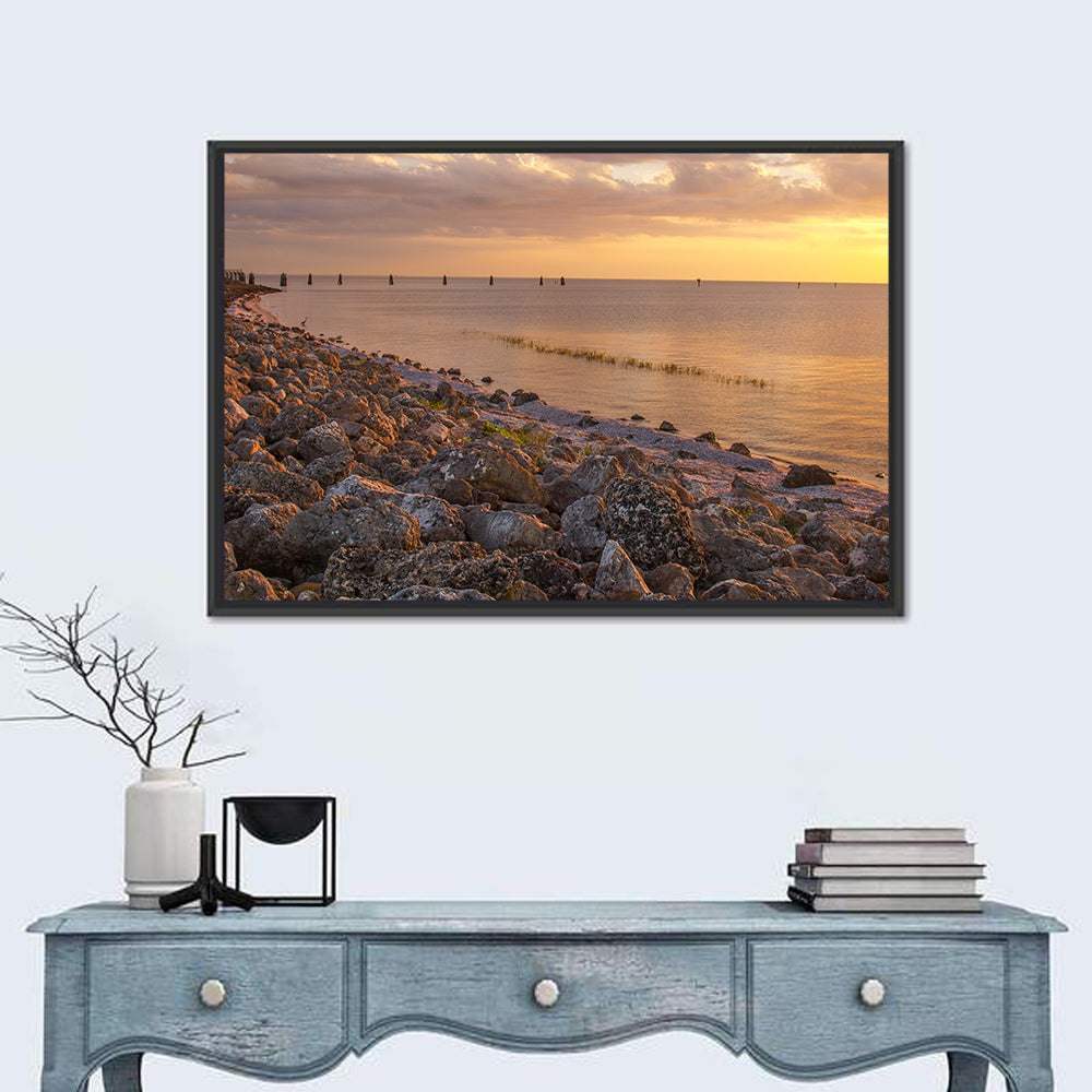 Lake Okeechobee Rocky Shore Sunset Wall Art