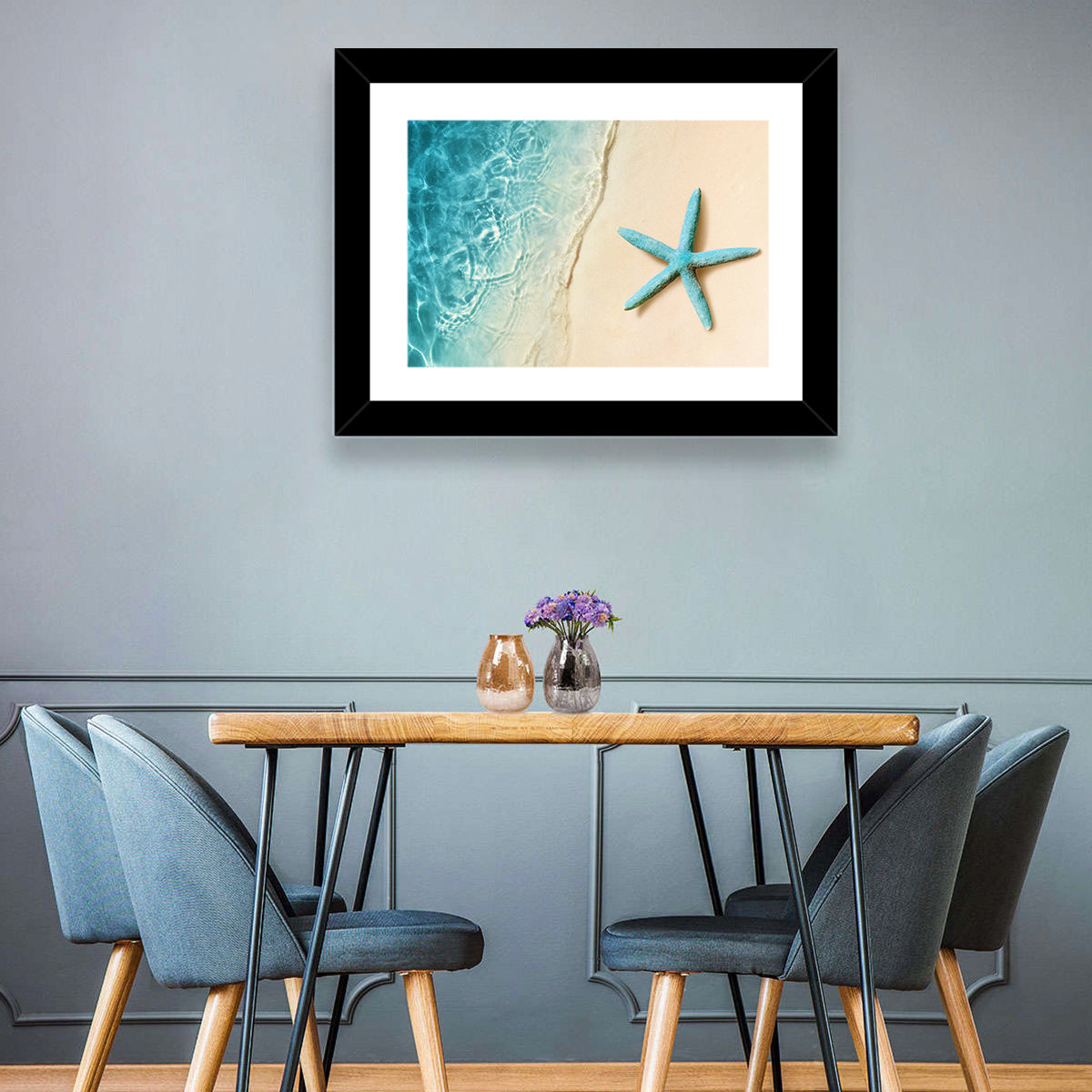 Blue Starfish on Sandy Beach Wall Art