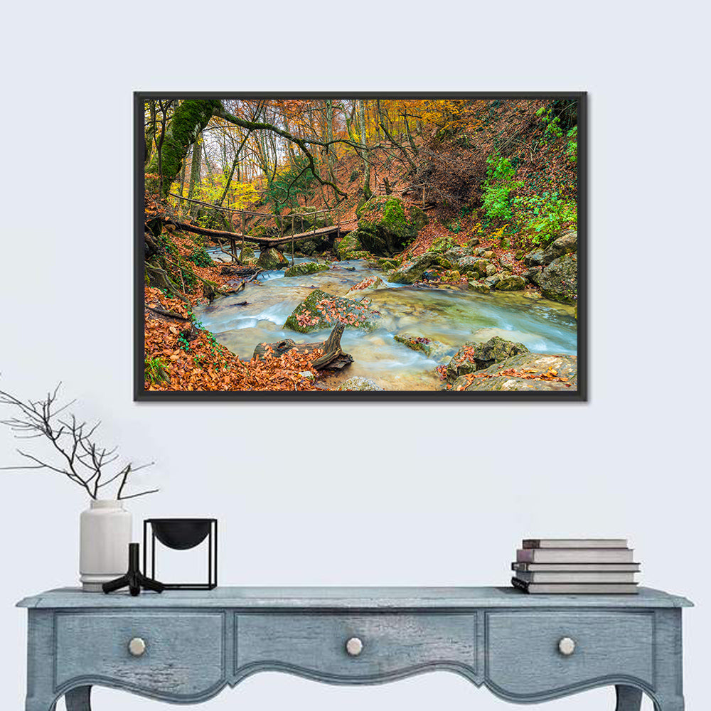 Mossy Footbridge in Autumn Forest Wall Art