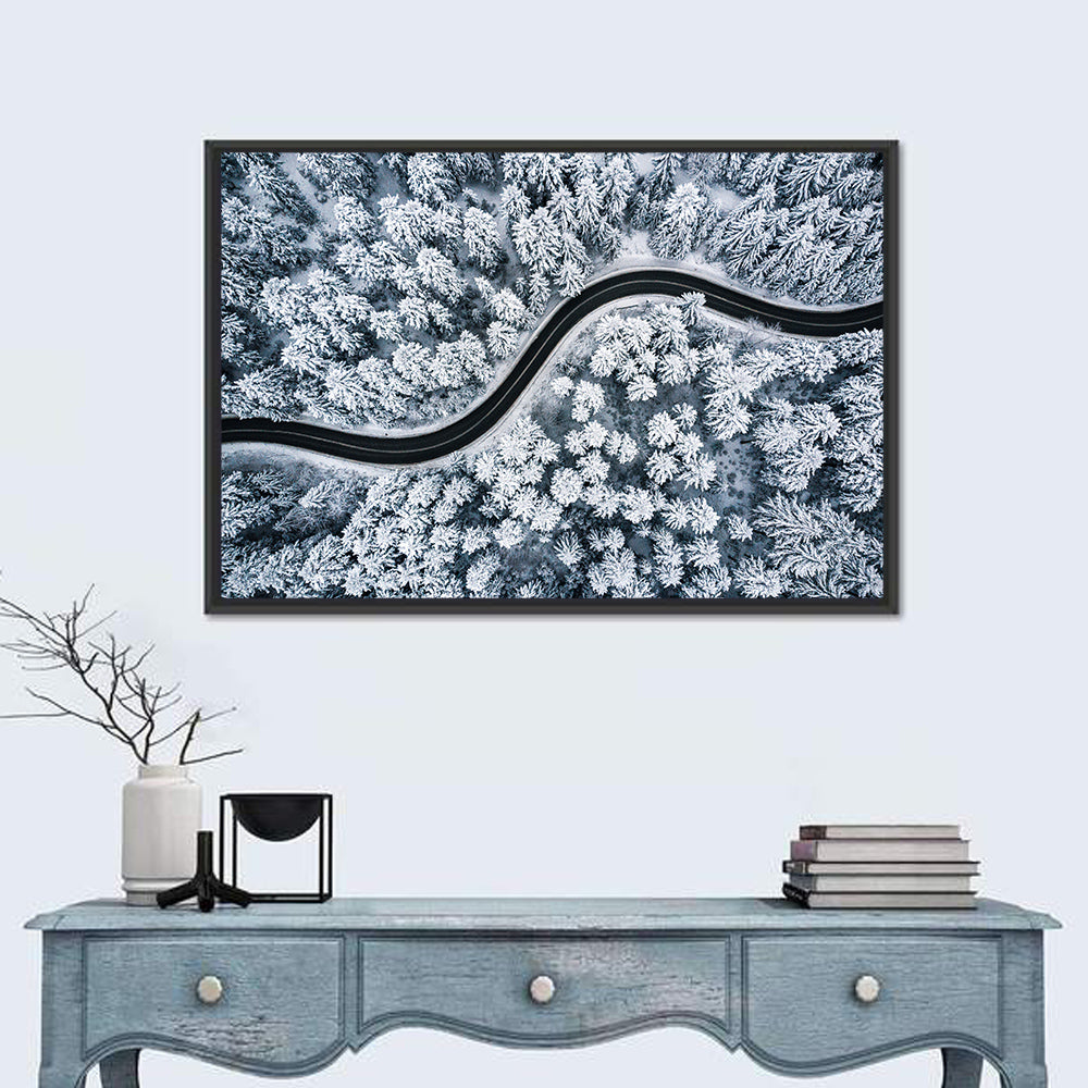 S-curve Winter Forest Road Wall Art