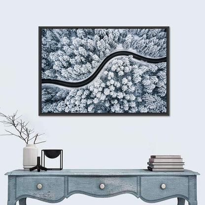 S-curve Winter Forest Road Wall Art