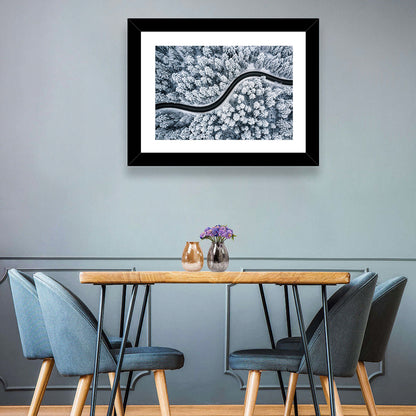 S-curve Winter Forest Road Wall Art