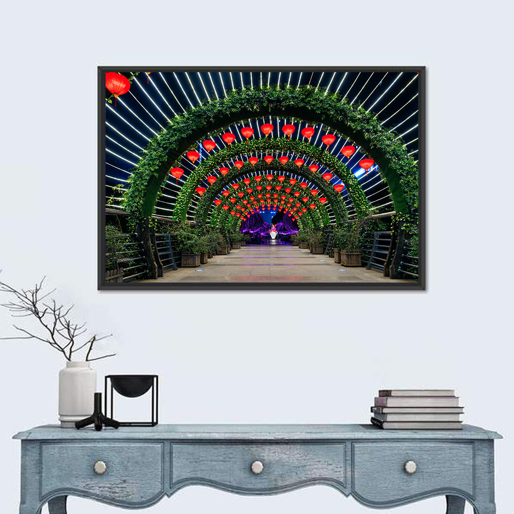 Red Lantern Trellis Tunnel Wall Art