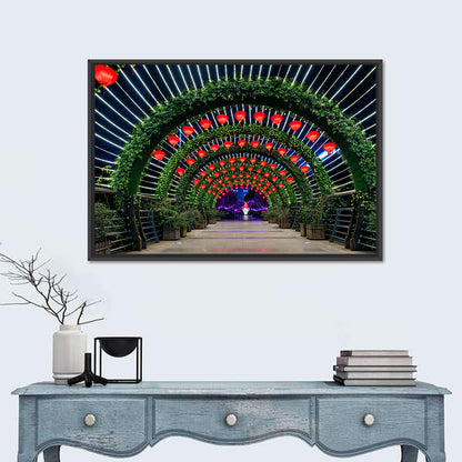 Red Lantern Trellis Tunnel Wall Art