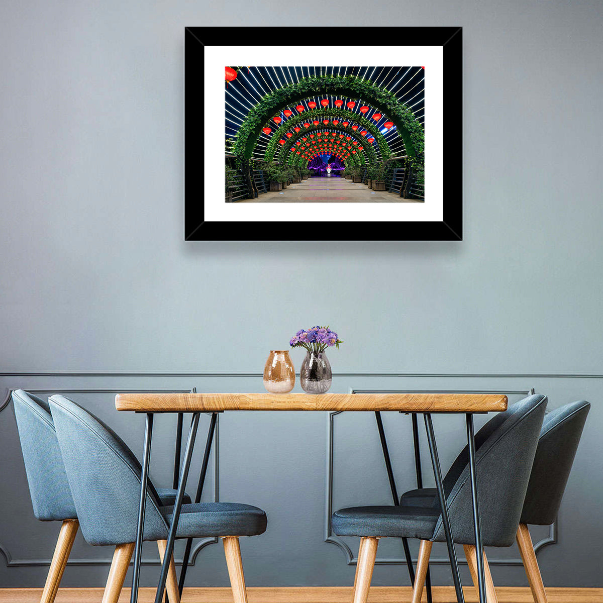 Red Lantern Trellis Tunnel Wall Art in a room, landscape