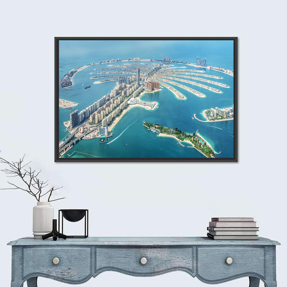 Palm Jumeirah Aerial View Wall Art in a room, landscape