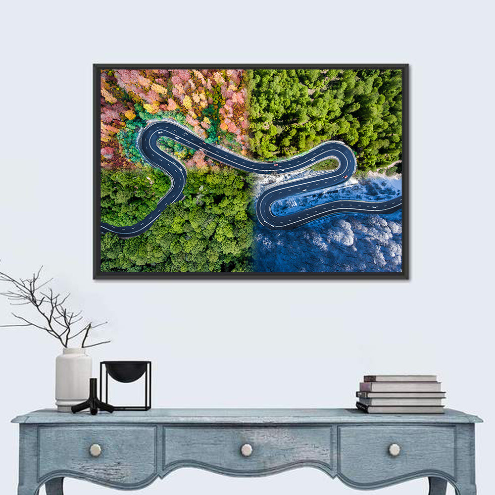 Four Seasons Winding Road Wall Art in a room, landscape