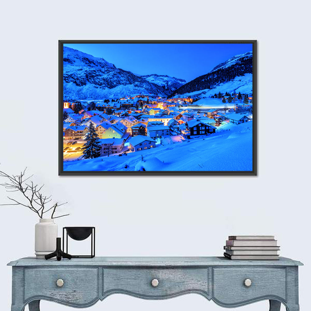 Andermatt Winter Village Wall Art in a room, landscape