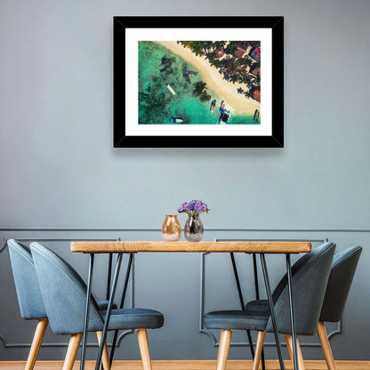 Aerial Tropical Shoreline with Six Boats Wall Art