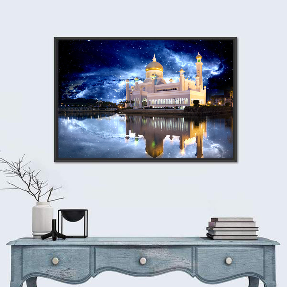 Omar Ali Saifuddien Mosque at Night Wall Art in a room, landscape