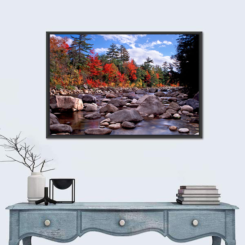 New Hampshire Autumn Stream Wall Art in a room, landscape