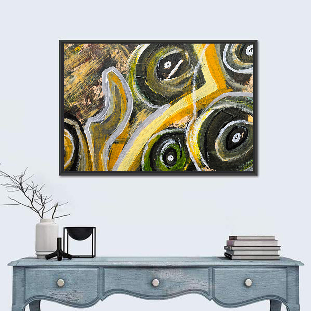 Impasto Swirl Circles in Yellow and Black Wall Art