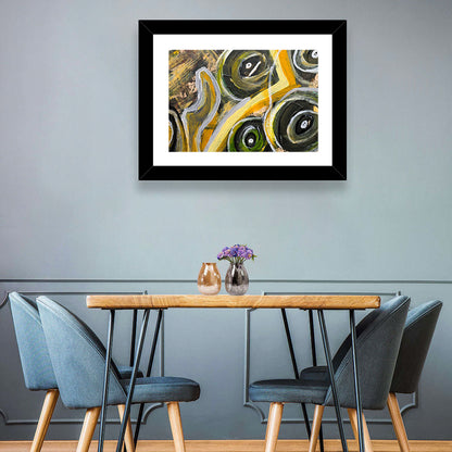 Impasto Swirl Circles in Yellow and Black Wall Art
