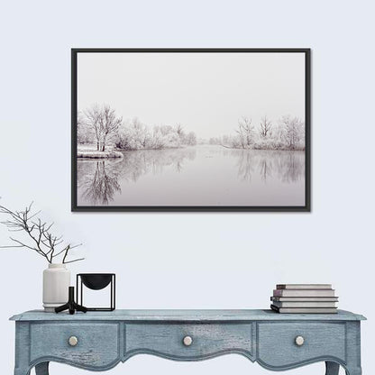 Frozen River Reflection in Winter Fog Wall Art
