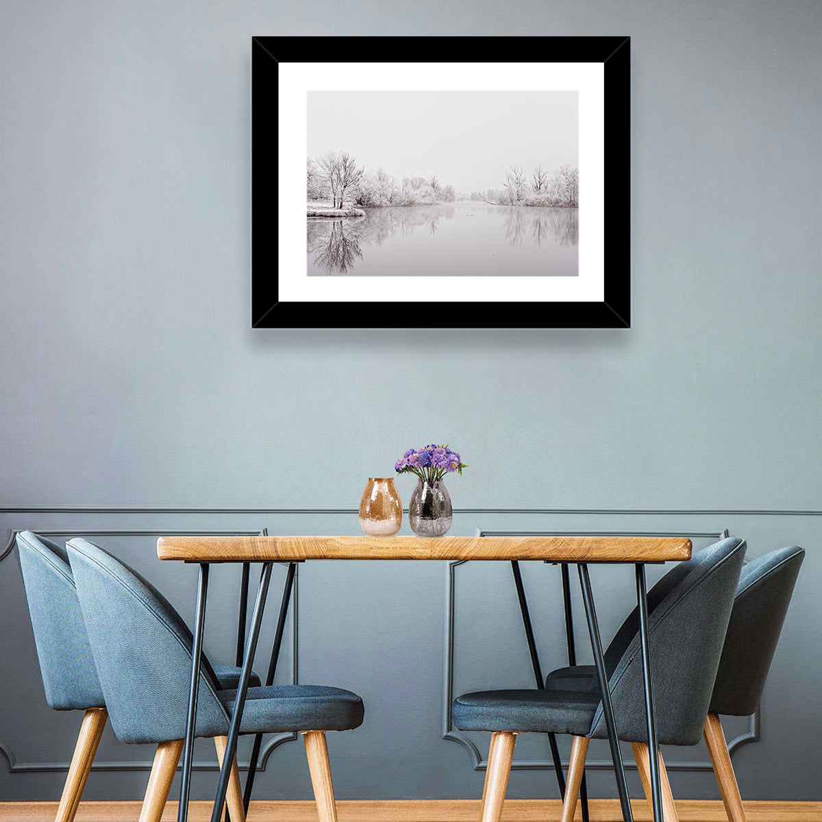 Frozen River Reflection in Winter Fog Wall Art
