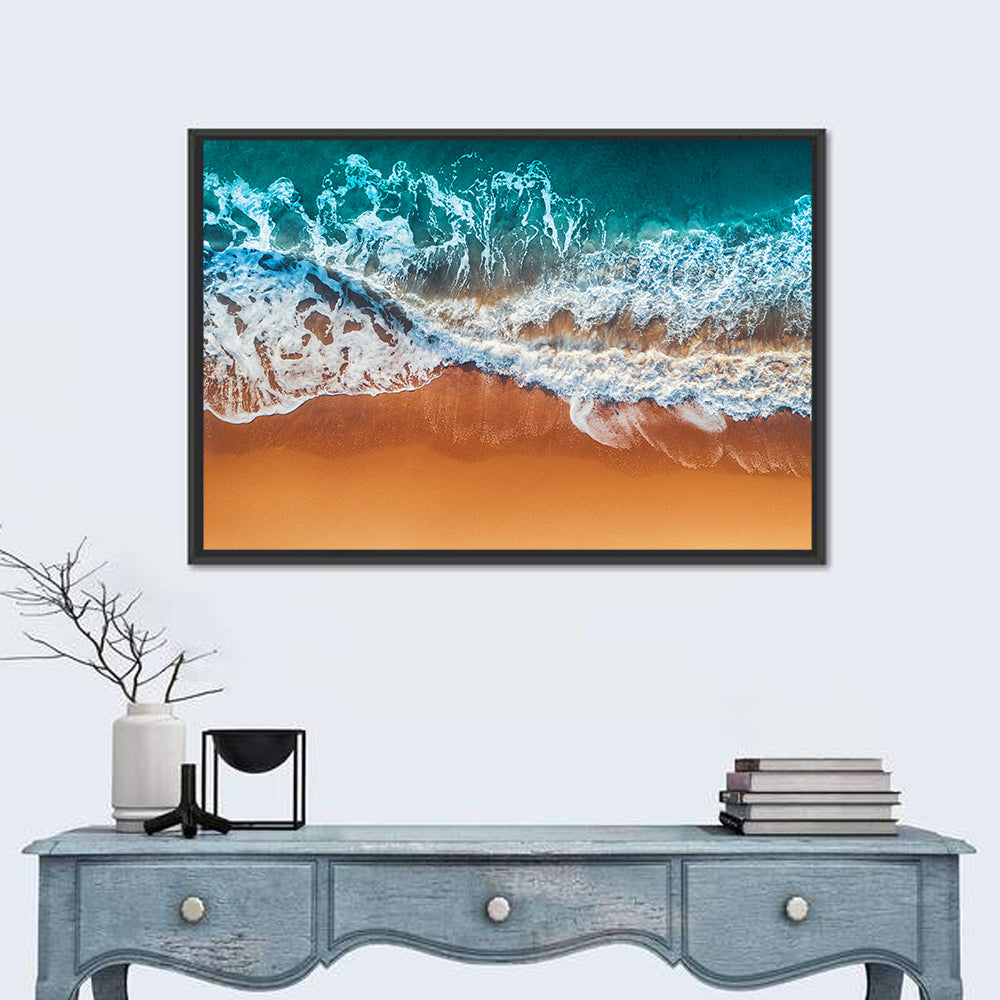 Sandy Beach Sea Waves Wall Art